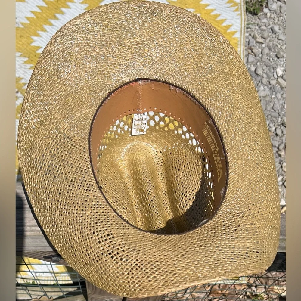 🤠 Moks Man Straw Cowboy / Cowgirl Hat With Decorative Leather Strap🤠 - Picture 6 of 12
